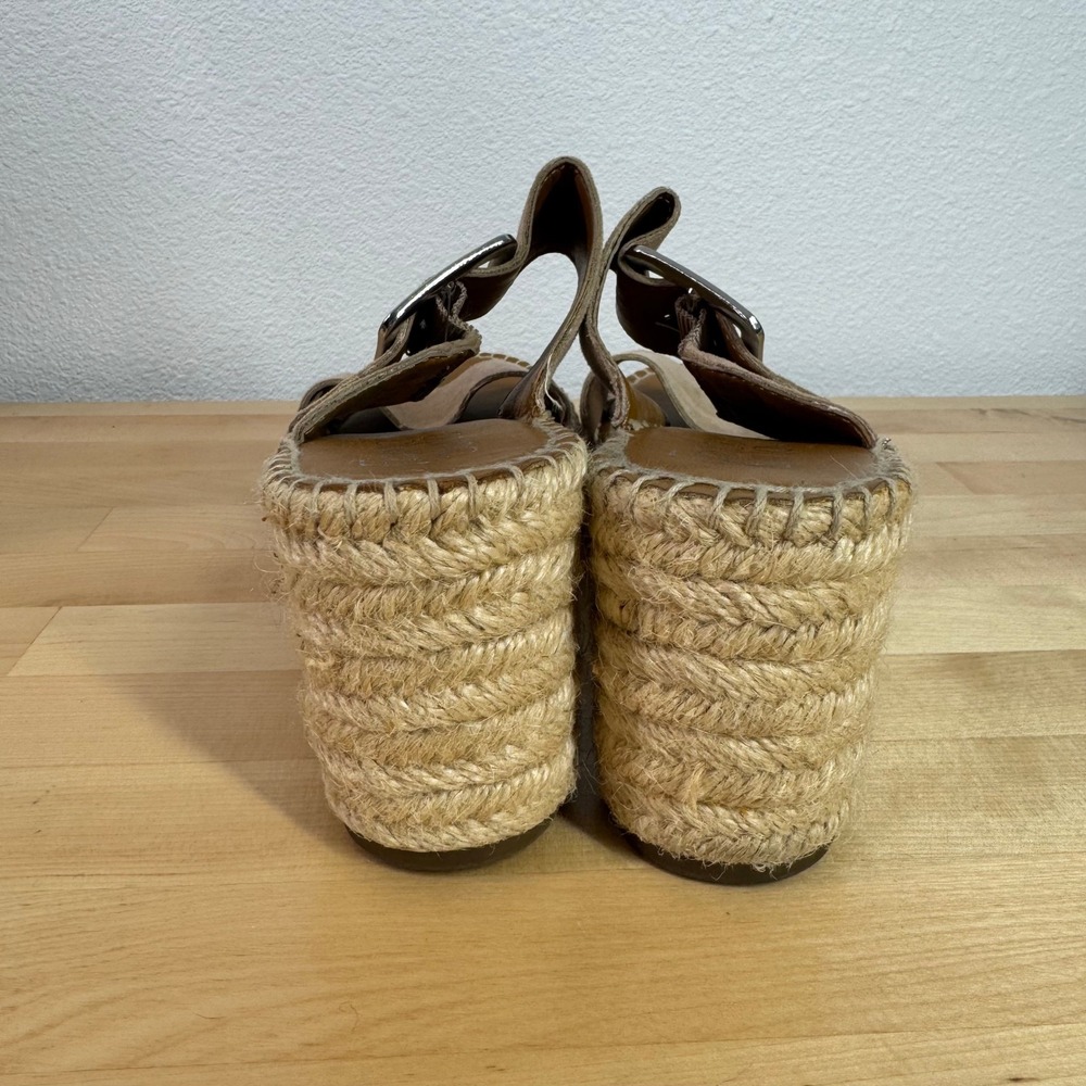Franco Sarto Coastal Tan Suede Espadrille Wedge Sandals Silver Buckle Womens 7M - Picture 3 of 9